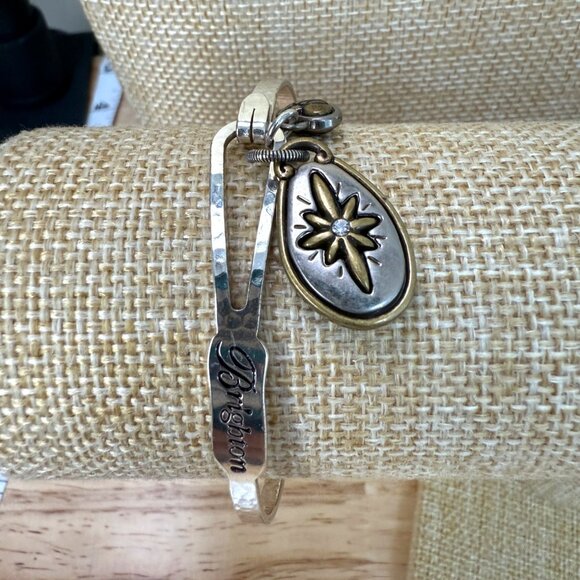 Brighton Silver & Gold-Tone Bangle Bracelet W/ Charms "Joy To The World" & Heart - Picture 1 of 8